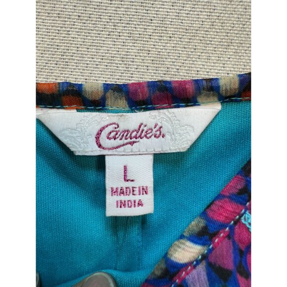 NWT Candies Womens Ruffle Tank Top Size L Multicolor Chevron Mosaic Retro Chic - Picture 2 of 12